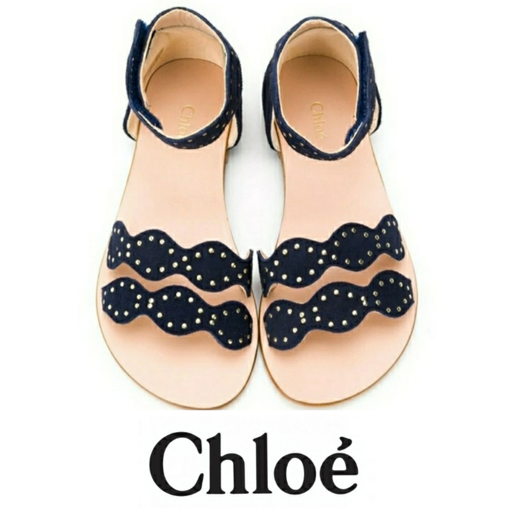 Chloé kids dressy sandals in navy with gold studs